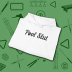 Pool Slut Hoodie, in White color, billiards hoodie, folded view