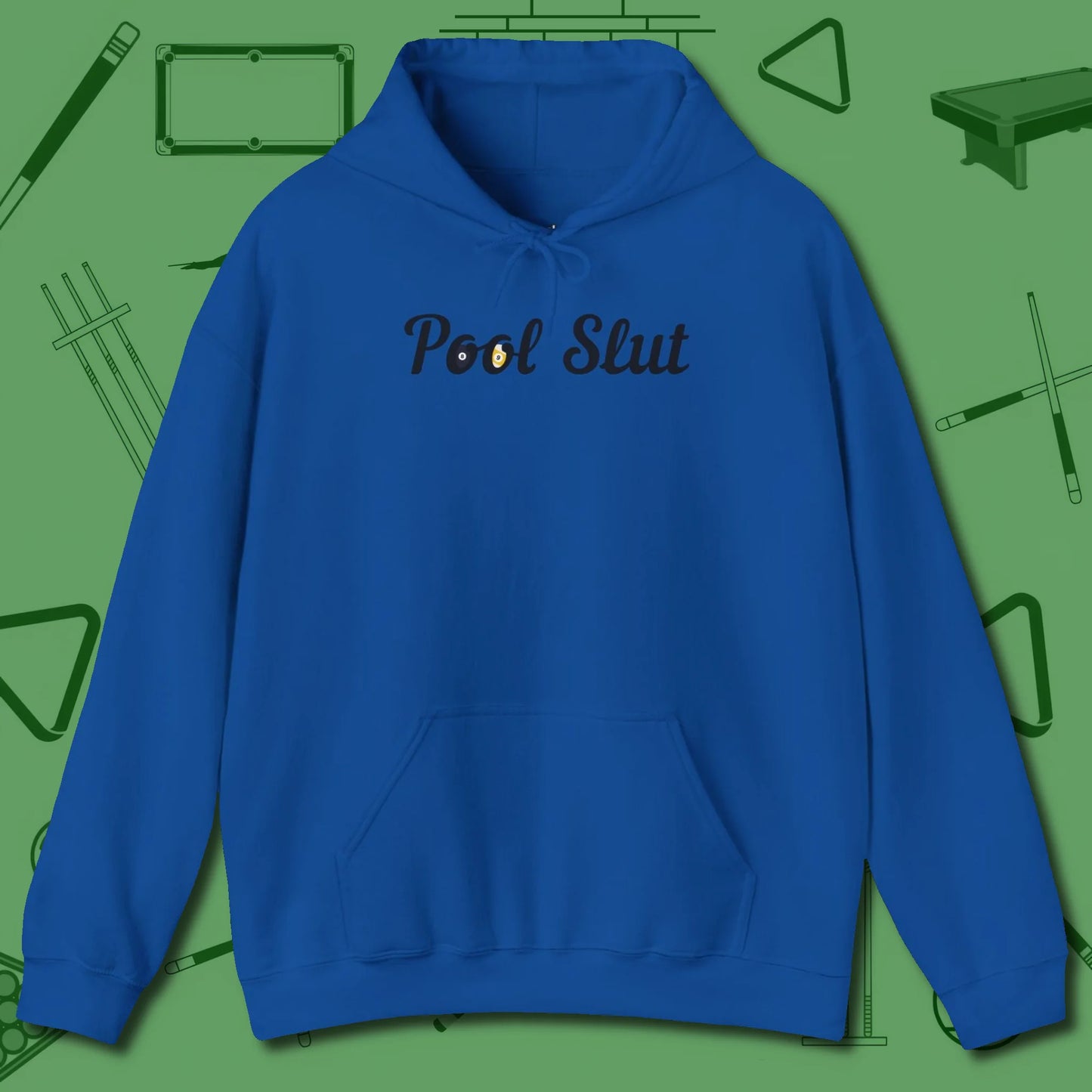Slut Hoodie, front view, in Royal break, run out, turn heads — repeat