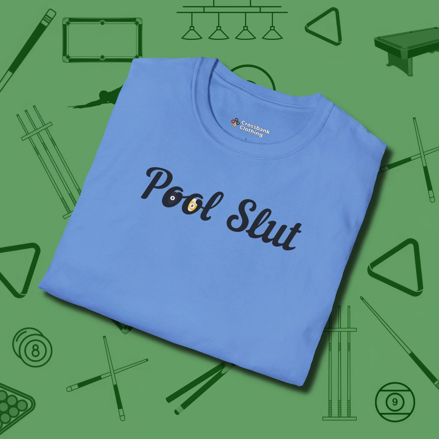 Slut T-Shirt, folded view, in Carolina Blue helps your stroke and your style