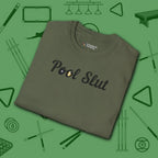 Pool Slut T-Shirt, in Military Green color, billiards shirt, folded view