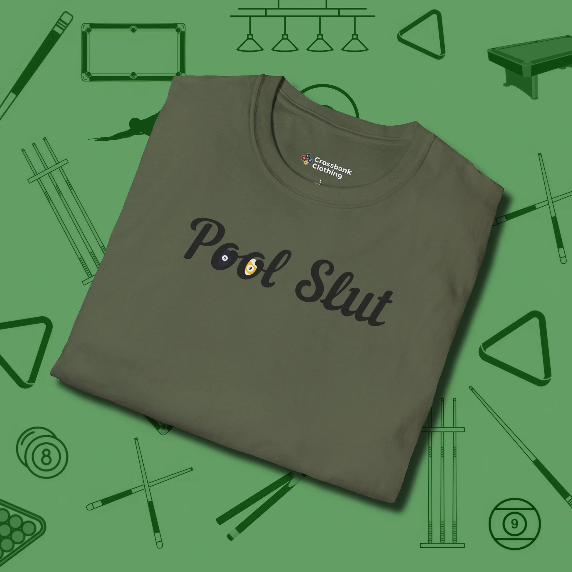 Slut T-Shirt, folded view, in Military Green helps your stroke and your style