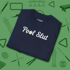 Pool Slut T-Shirt, in Navy color, billiards shirt, folded view