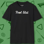 Pool Slut T-Shirt, in Black color, billiards shirt, front view