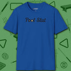 Pool Slut T-Shirt, in Royal color, billiards shirt, front view