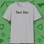Pool Slut T-Shirt, in Sport Grey color, billiards shirt, front view