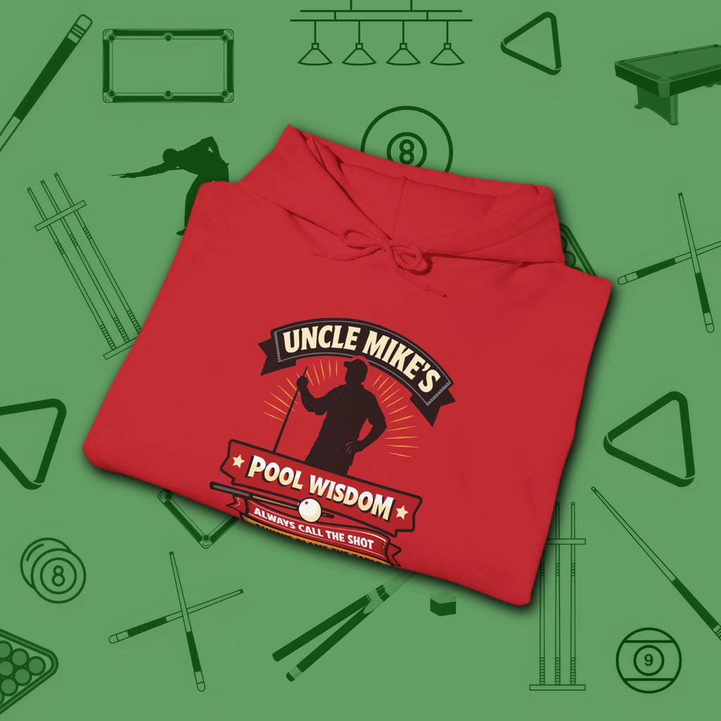 Pool Wisdom Hoodie, in Red color, billiards hoodie, folded view