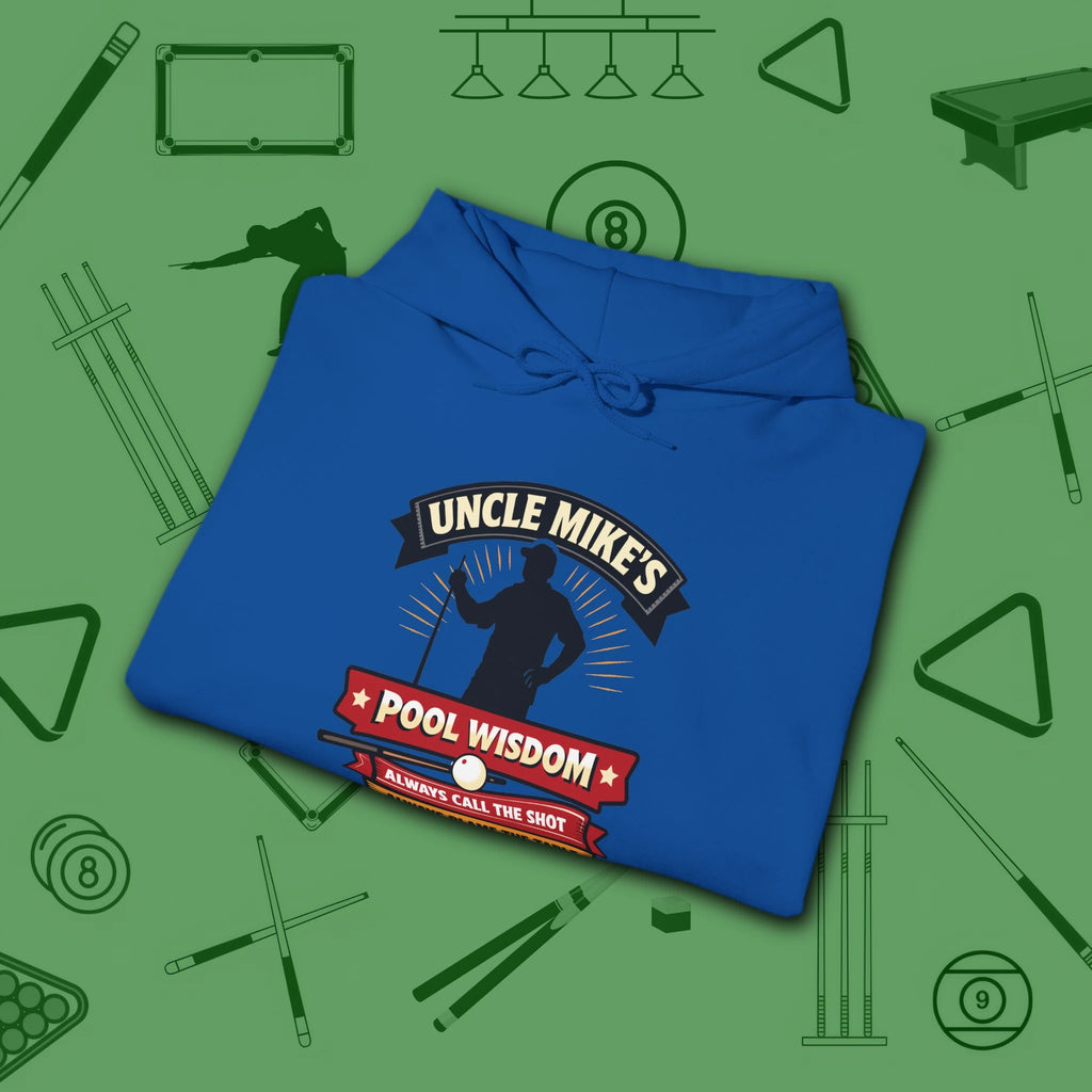 Pool Wisdom Hoodie, in Royal color, billiards hoodie, folded view