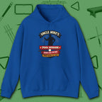 Pool Wisdom Hoodie, in Royal color, billiards hoodie, front view