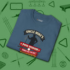 Pool Wisdom T-Shirt, in Indigo Blue color, billiards shirt, folded view
