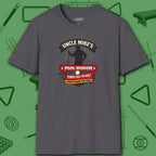 Pool Wisdom T-Shirt, in Charcoal color, billiards shirt, front view