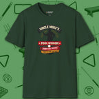 Pool Wisdom T-Shirt, in Forest Green color, billiards shirt, front view