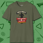 Pool Wisdom T-Shirt, in Military Green color, billiards shirt, front view