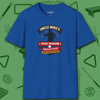 Pool Wisdom T-Shirt, in Royal color, billiards shirt, front view