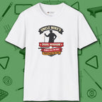 Pool Wisdom T-Shirt, in White color, billiards shirt, front view