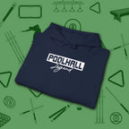 Poolhall Legend Hoodie, in Navy color, billiards hoodie, folded view