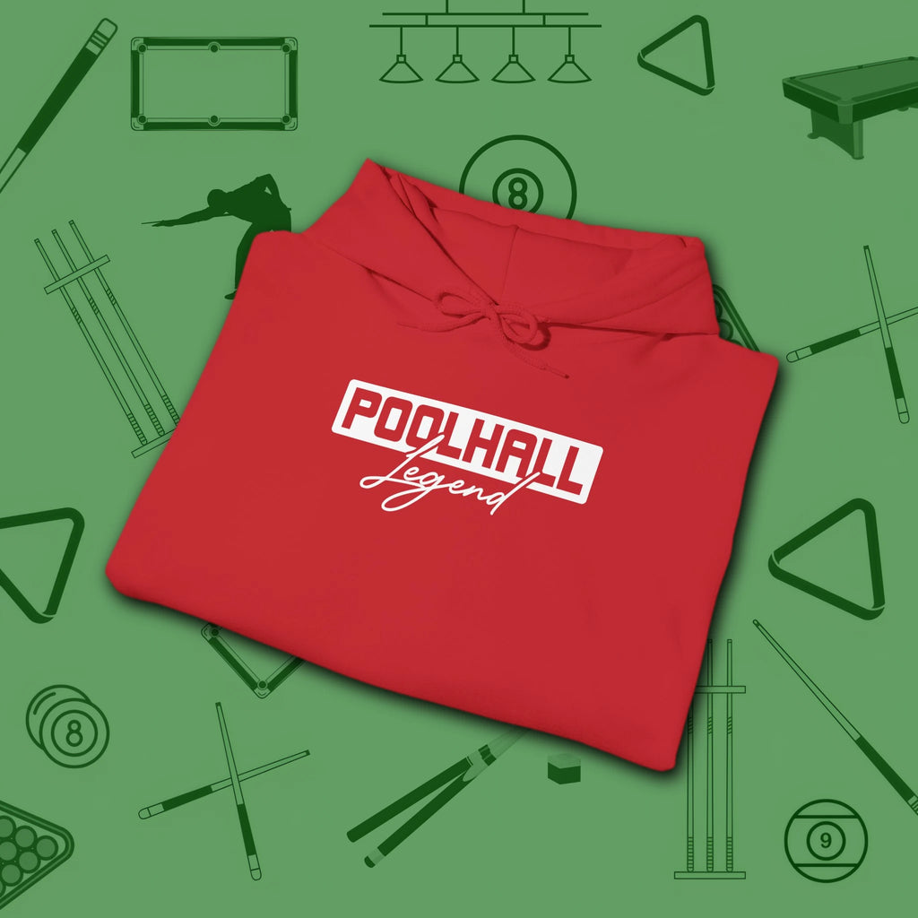 Poolhall Legend Hoodie, in Red color, billiards hoodie, folded view