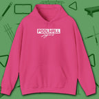 Poolhall Legend Hoodie, in Heliconia color, billiards hoodie, front view