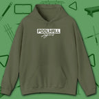Poolhall Legend Hoodie, in Military Green color, billiards hoodie, front view