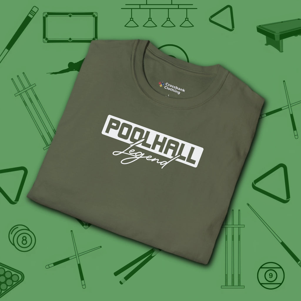 Poolhall Legend T-Shirt, in Military Green color, billiards shirt, folded view