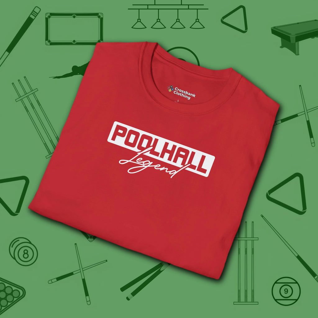 Poolhall Legend T-Shirt, in Red color, billiards shirt, folded view