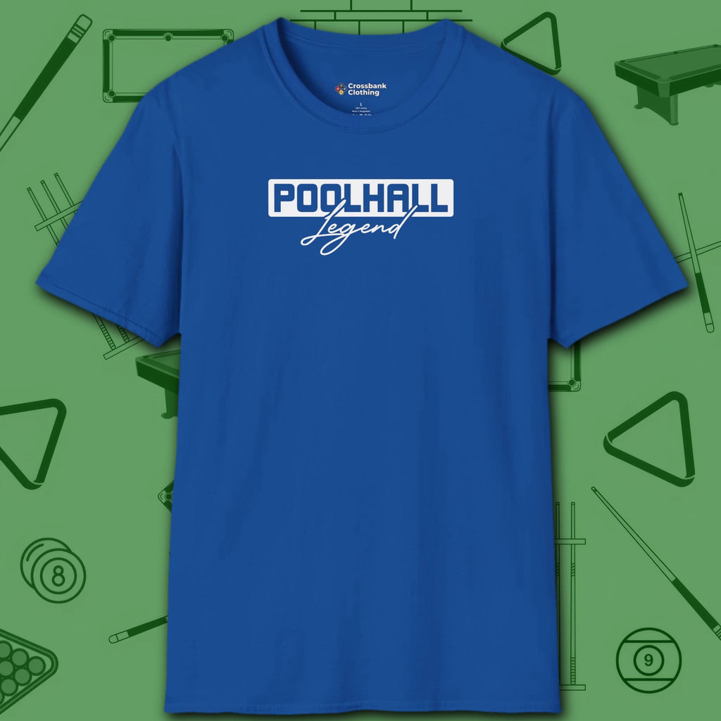 Poolhall Legend T-Shirt, in Royal color, billiards shirt, front view