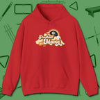 Poolhall Mama Hoodie, front view, in Red not your average 8-ball graphic tee