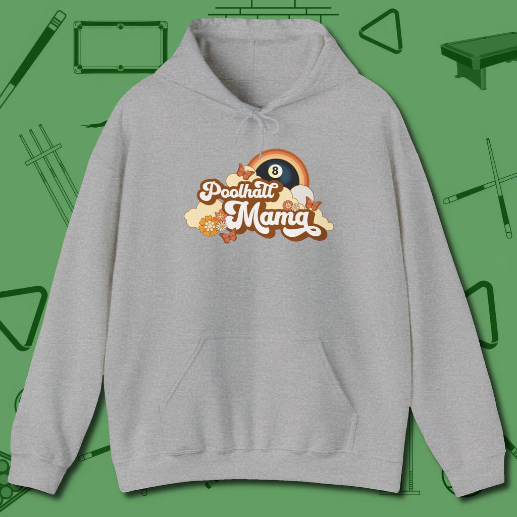 Poolhall Mama Hoodie, front view, in Sport Grey an extension of your pool persona