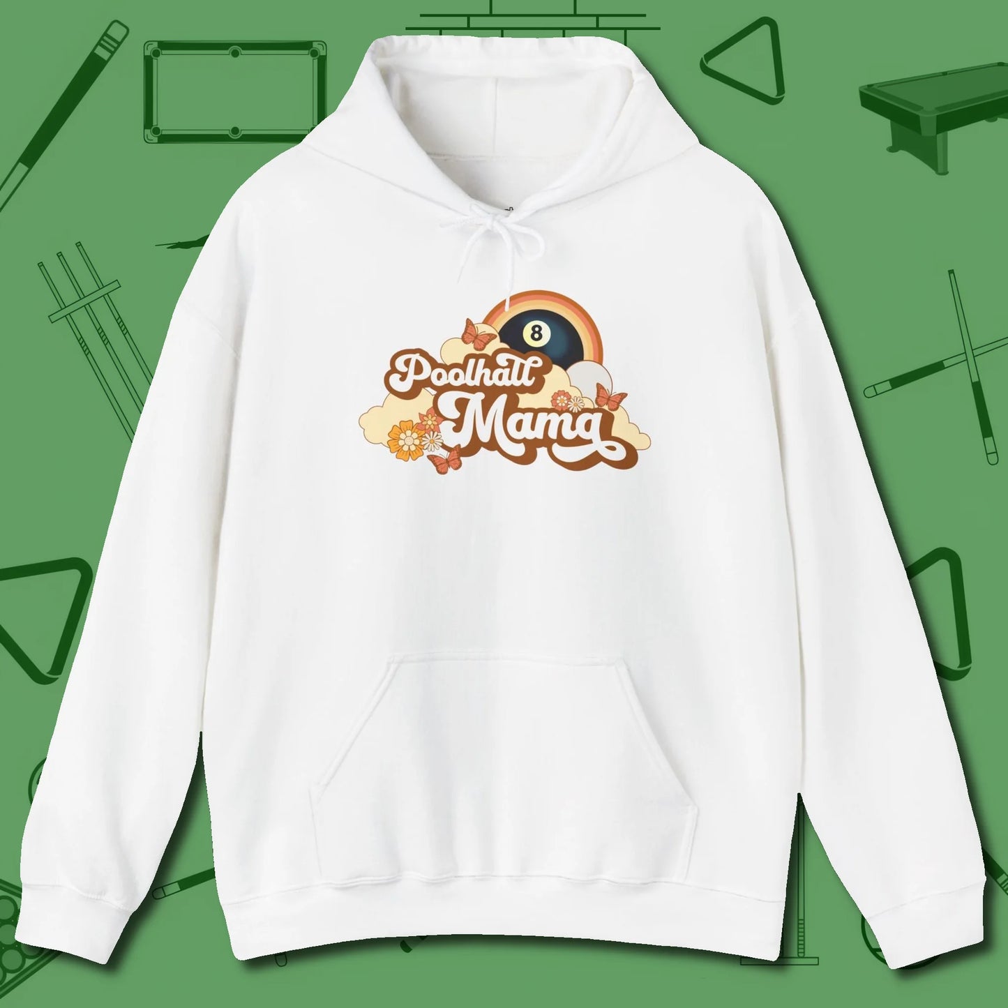 Poolhall Mama Hoodie, front view, in White make every shot — and outfit — count