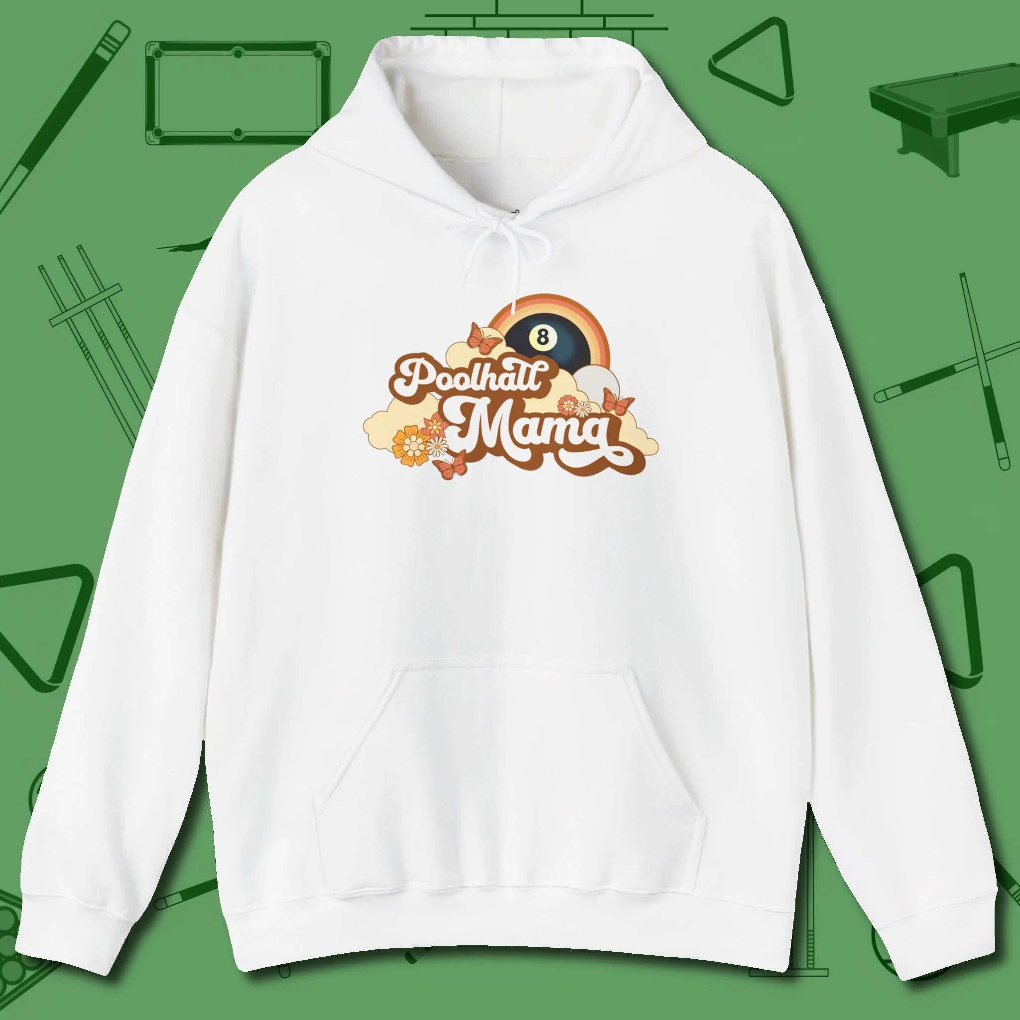 Poolhall Mama Hoodie, front view, in White make every shot — and outfit — count