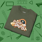 Poolhall Mama T-Shirt, folded view, in Military Green tough like your favorite break cue