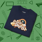 Poolhall Mama T-Shirt, folded view, in Navy not your average 8-ball graphic tee