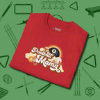 Poolhall Mama T-Shirt, folded view, in Red the official uniform of the after-hours crew