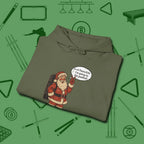 Poolhall Santa Hoodie, folded view, in Military Green break, run out, turn heads — repeat