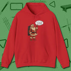 Poolhall Santa Hoodie, front view, in Red where cue control meets personal style
