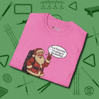 Poolhall Santa T-Shirt, folded view, in Azalea cue sports swagger done right