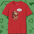 Poolhall Santa T-Shirt, front view, in Red strike fear with swagger and precision