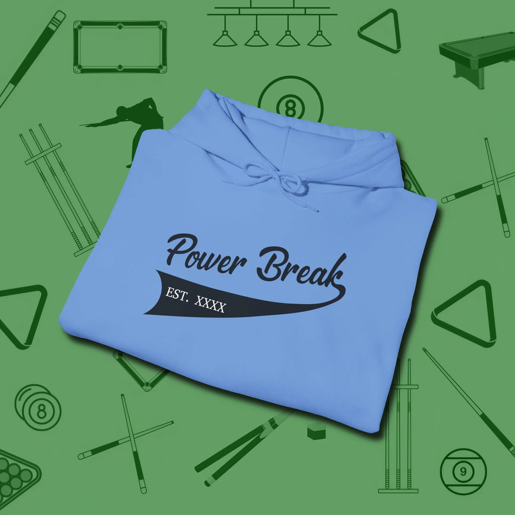 Power Break Customizable Year Hoodie, folded view, in Carolina Blue like your stroke — smooth and deliberate