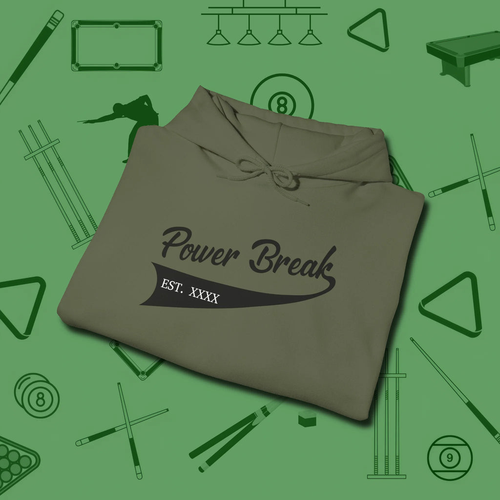 Power Break Customizable Year Hoodie, folded view, in Military Green smart apparel for strategic players