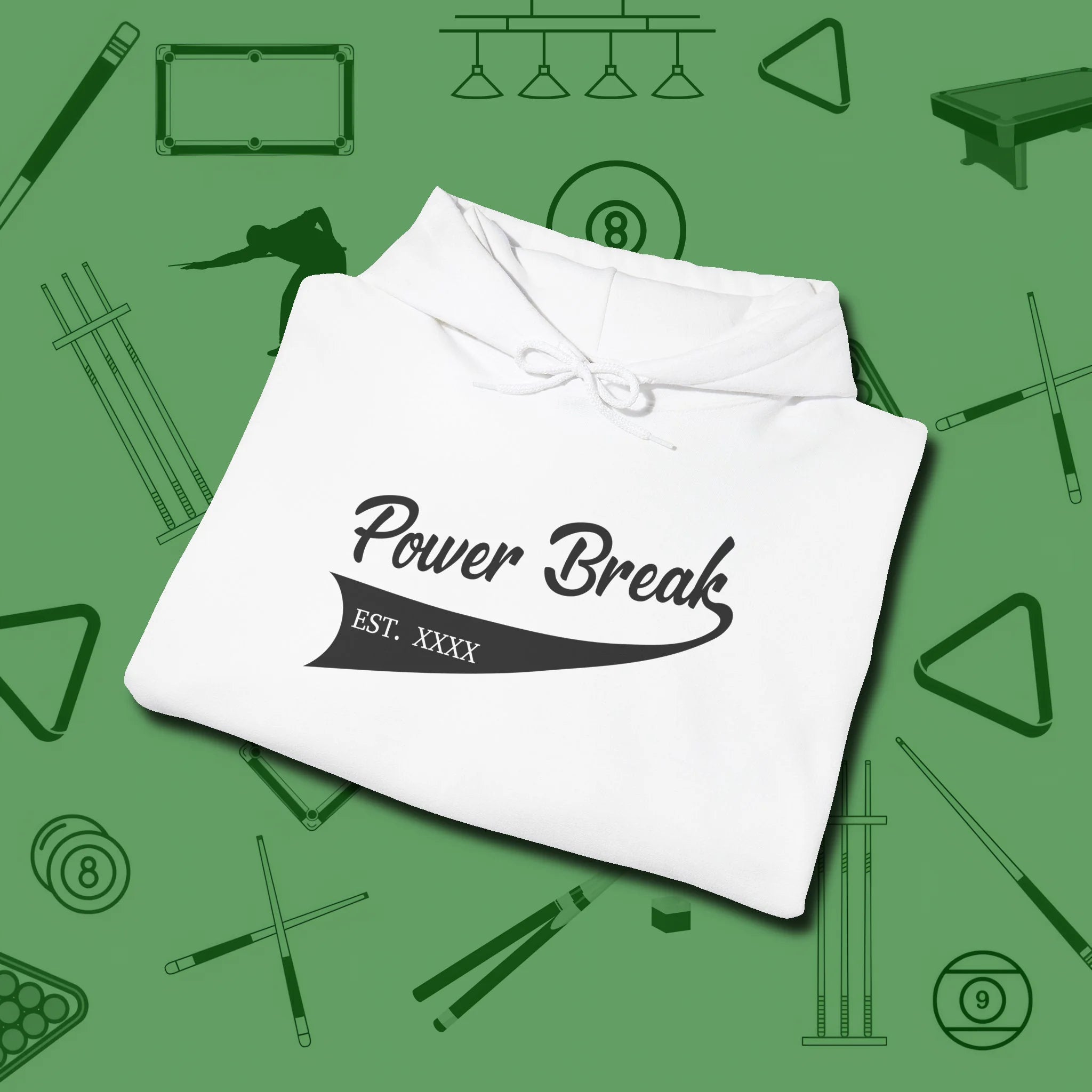 Power Break Customizable Year Hoodie, folded view, in White strike fear with swagger and precision