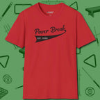Power Break Customizable Year T-Shirt, front view, in Red cue sports swagger done right