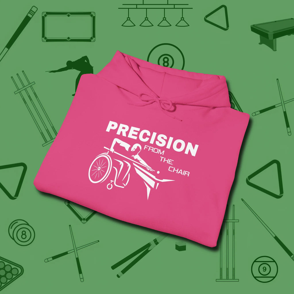 Precision from the Chair Wheelchair Hoodie, folded view, in Heliconia put your best game on display