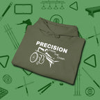 Precision from the Chair Wheelchair Hoodie, folded view, in Military Green not your average 8-ball graphic tee