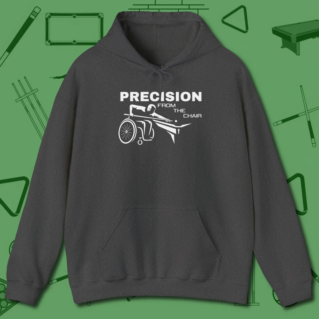 Precision from the Chair Wheelchair Hoodie, front view, in Black dress for the shot you want to take