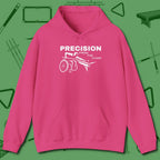 Precision from the Chair Wheelchair Hoodie, front view, in Heliconia made for pool sharks, not posers