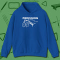 Precision from the Chair Wheelchair Hoodie, front view, in Royal an extension of your pool persona