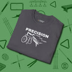Precision from the Chair Wheelchair T-Shirt, folded view, in Charcoal break, run out, turn heads — repeat