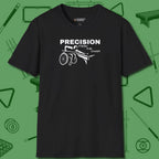 Precision from the Chair Wheelchair T-Shirt, front view, in Black dress for the shot you want to take