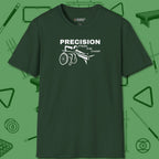 Precision from the Chair Wheelchair T-Shirt, front view, in Forest Green like your stroke — smooth and deliberate