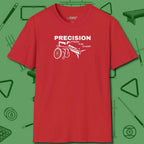 Precision from the Chair Wheelchair T-Shirt, front view, in Red because pool isn’t just a game — it’s who you are