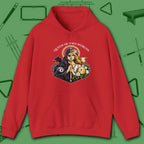 Queen of Two Worlds Billiards Hoodie, in Red color, pool hoodie, front view
